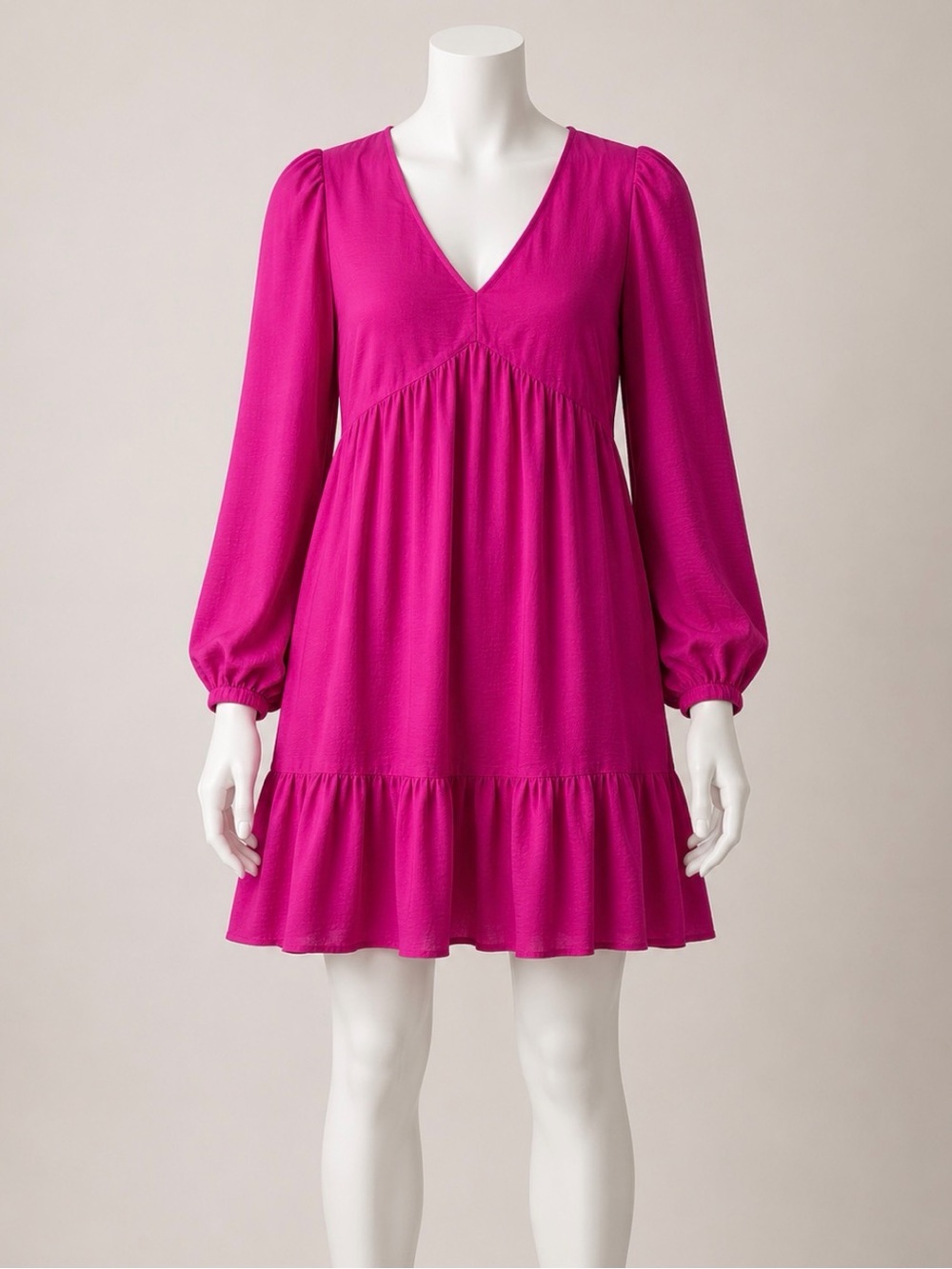 Women’s Dress Bright Fuchsia Long-Sleeve Tiered
